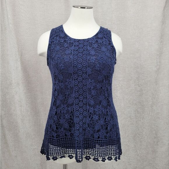 Cj Banks Elegant Navy Lace Sleeveless Top Blouse Women's Plus Size 2X - Picture 2 of 10